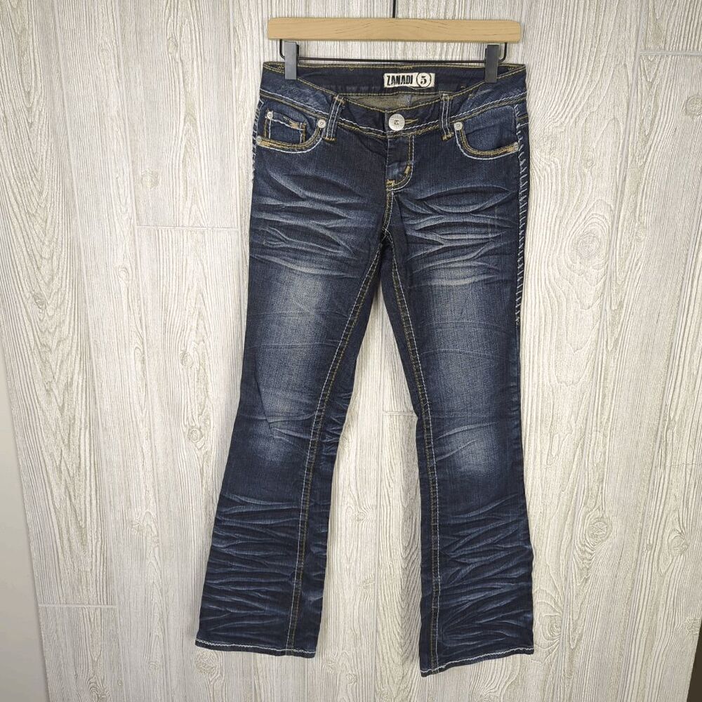 Zanadi Bootcut Jeans Dark Wash Contrast Stitching Y2K Embellished Pockets Size 6
